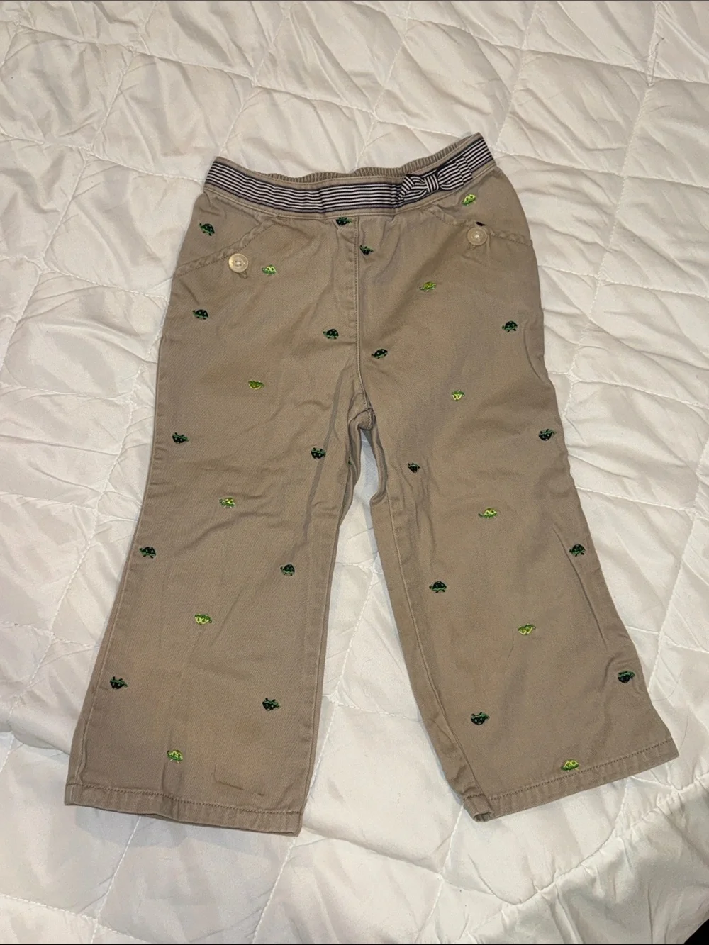 Gymboree Khaki Pants with Green Turtle Embroidery